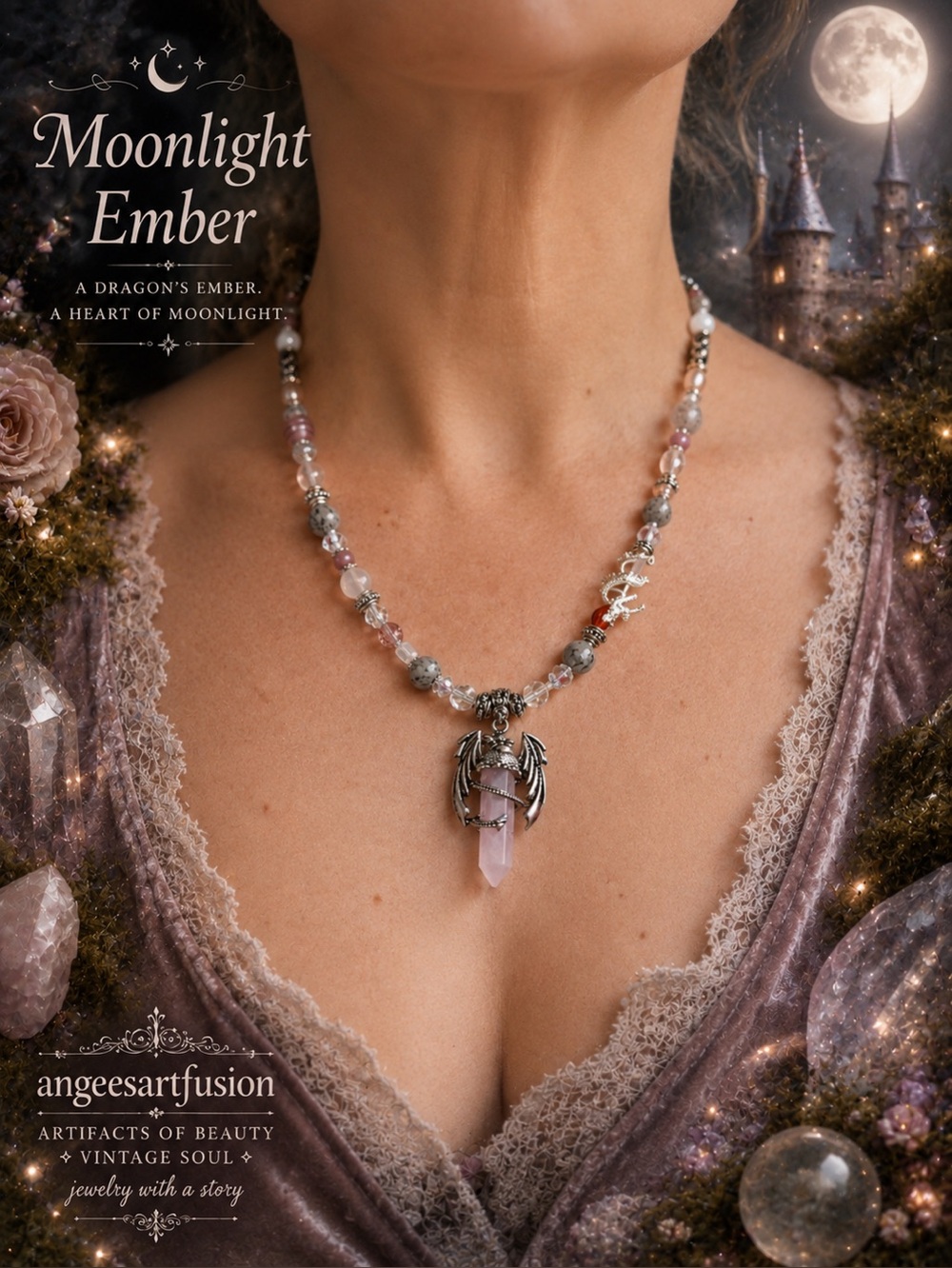“Moonlight Ember”-Dragon Pendant Necklace - Picture 3 of 12